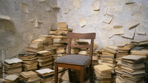 Exploring the Intersection of Creativity and Order: A Cozy Insight into a Writer's Workspace Filled with Books and Notes