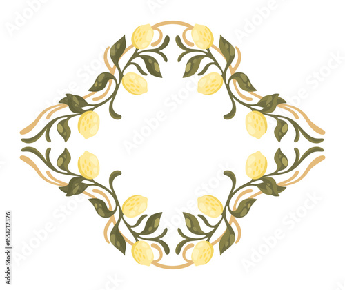 Mediterranean decorative frame with lemons. Art Nouveau style. Vector.