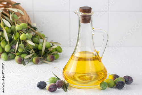 Green fresh olive and olive...