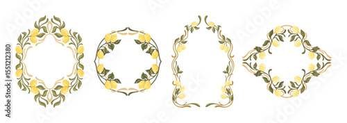 Mediterranean decorative frames with lemons. Art Nouveau style. Vector.
