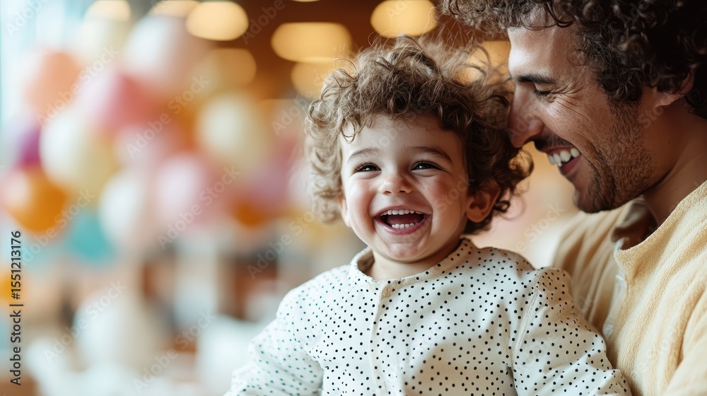 Fototapeta premium A joyful moment between a father and his smiling child, capturing the essence of love, happiness, and the special bond shared during playful interactions.