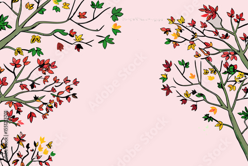 Autumn Watercolor Style Trees with Fall Leaves Vector Design