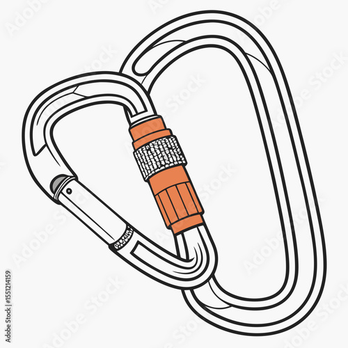 Detailed Line Drawing of a Locking Carabiner for Climbing and Safety Equipment