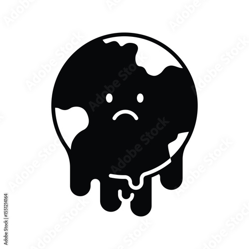 Sad Melting Earth Glyph Icon. Climate Anxiety Symbol. Global Warming Solid Style. Environmental Crisis Silhouette Planet.