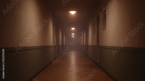 Explore a Mysterious Hallway: A Cinematic Journey Through Architectural Depth and Dramatic Lighting in an Abandoned Space