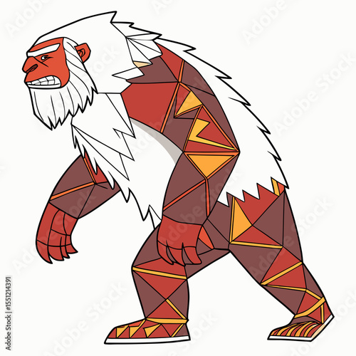 Geometric cryptid design with triangular patterns creating a stylized animal