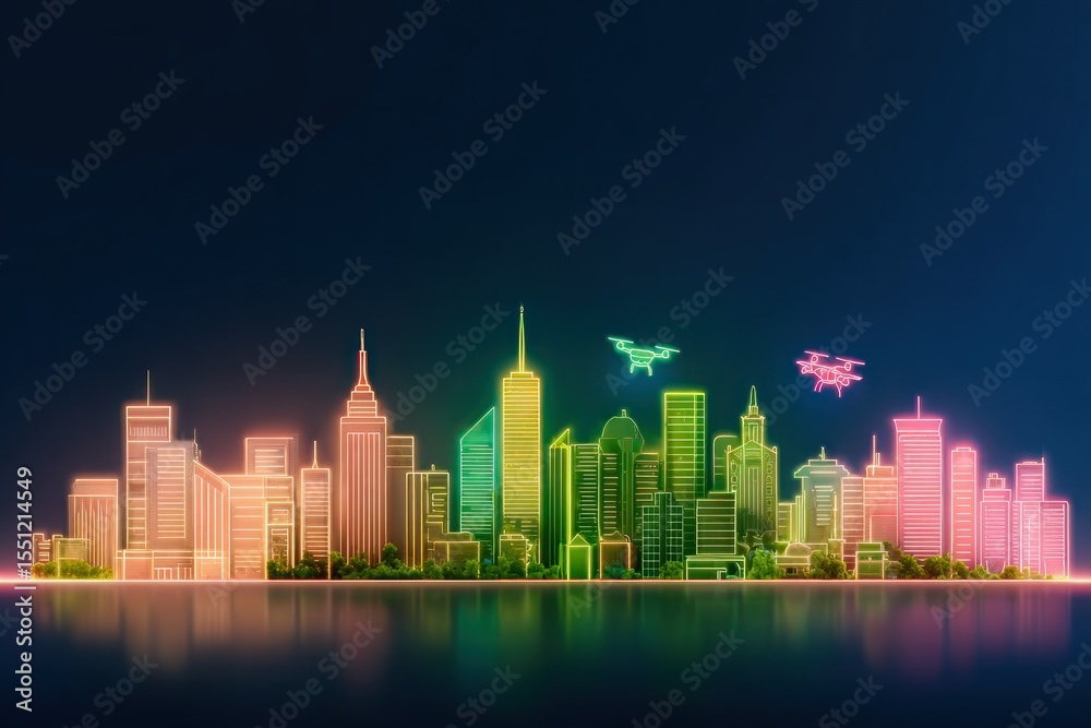 Obraz premium Futuristic City Nightscape with Neon Lights