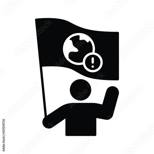 Climate Protest Glyph Icon. Person Holding Planet Sign. Global Warming Awareness Silhouette. Environmental Message Symbol.