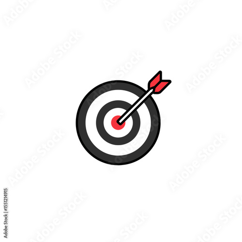 Target arrow hits center target bullseye success abstract achievement white background