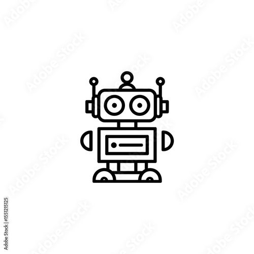Outlined robot stands central minimal simplistic background