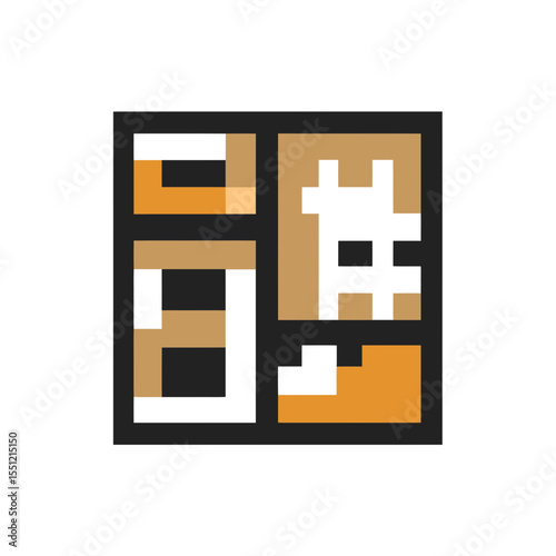 Abstract forms compose geometric patterns within bordered square minimalistic design