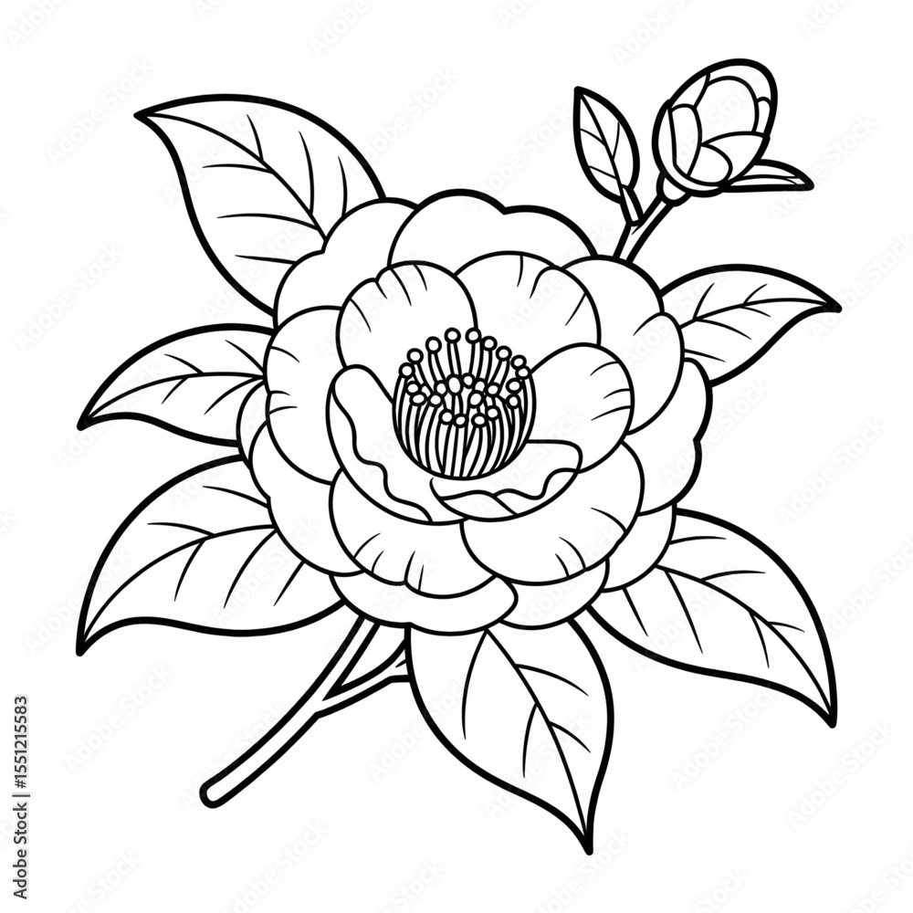 vector illustration of a camellia flower line drawing vector illustration of a camellia flower line drawing