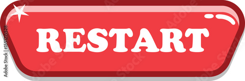 Red Restart button, with glossy style and colorful, suitable for mobile and web games. Can be used for website and app button.