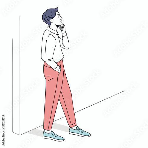 A thoughtful figure in simple linear art, contemplating against a plain backdrop