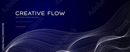 Abstract Digital Technology. Lines Data Flow. Futuristic Linear Windy Wave. Big Data Smart Visualization. Artificial Intelligence AI, and Automation Design. Tech and Science Vector Illustration