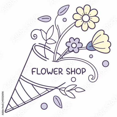 Stylized floral arrangement illustration for flower shops and branding design