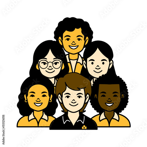 Diverse employees smile warmly at work in studio illustration teamwork diversity