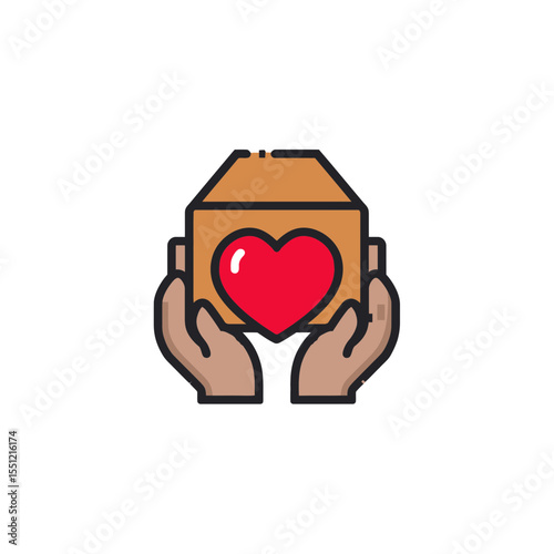 Loving hands gently hold heart envelope within caring donation graphic symbol