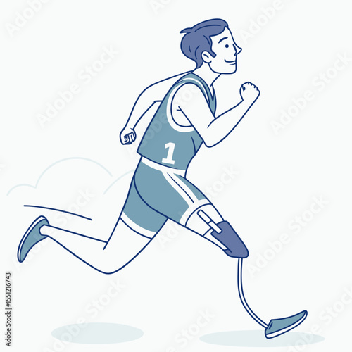 Resilient athlete with a prosthetic leg in a running competition illustration