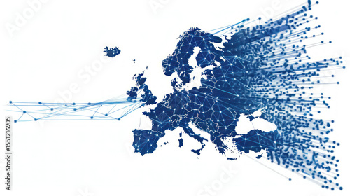 Abstract representation of Europe with dynamic network connections illustrating technology and communication advancements in modern society