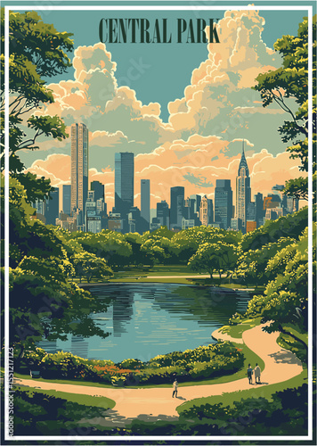 Central Park, New York City Vector Illustration.