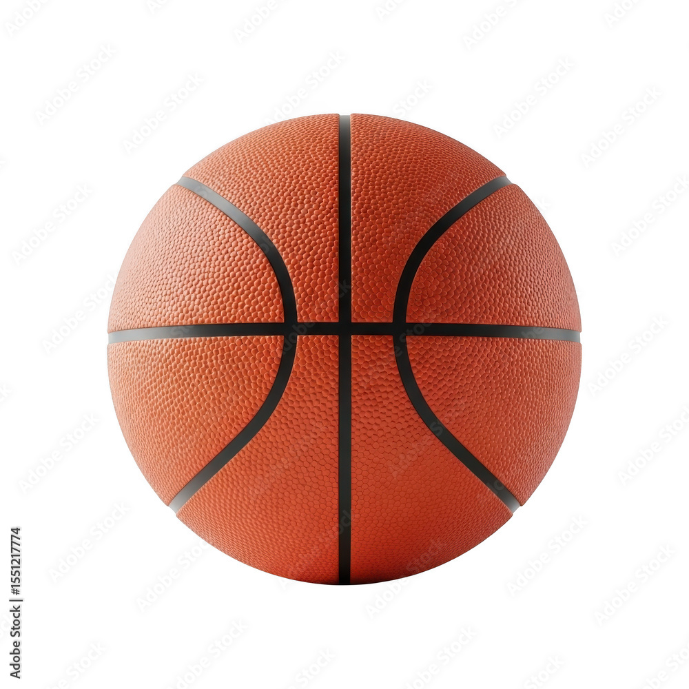 Fototapeta premium Detailed orange basketball with black seams isolated on transparent background
