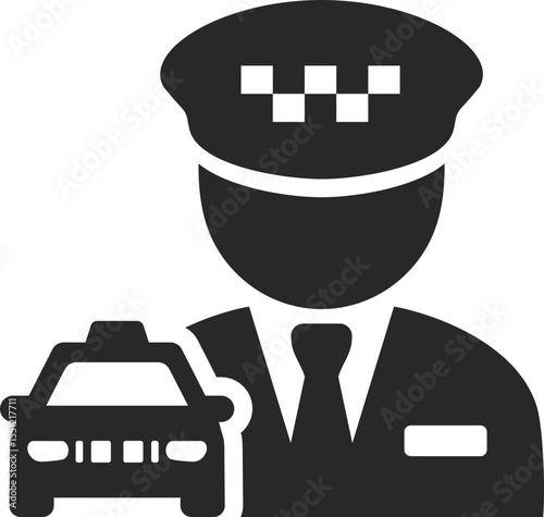 Taxi driver solid icon used in transportation, urban mobility, and travel service designs.