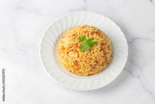 Photography Traditional delicious Turkish food, bulgur pilaf with vermicelli (Turkish name;
