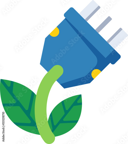 Sustainable Energy Green Power Plug Icon, Eco-Friendly Electric Connector Illustration