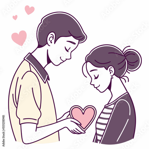 Animated affection: A couple shares a heartfelt moment with floating symbols of love