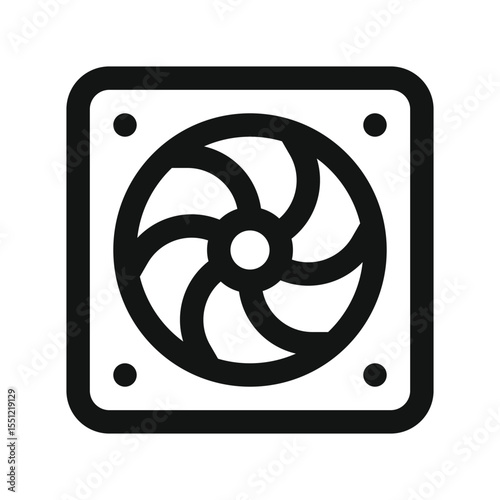 Cpu fan UI icon, personal computer cooler simple line user interface vector symbol