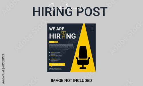 Professional vector template for we are hiring job vacancy announcement social media post design recruitment banner and employment promotion layout