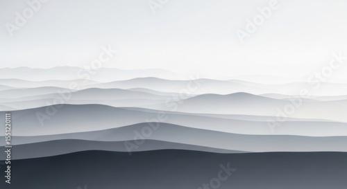 Majestic Serene Mountain Peaks Fading into a Hazy Horizon Under a Softly Lit Sky