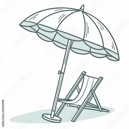 Serene beachside escape, featuring a sun umbrella and lounge chair illustration