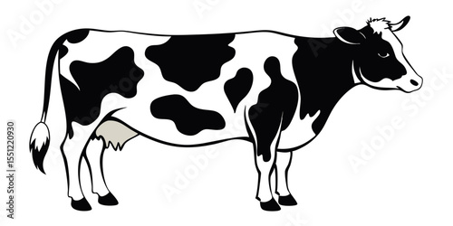 Black and white dairy cow isolated on a white background, a cute farm animal vector illustration