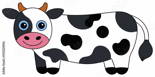 A cute, funny, smiling cartoon cow head, a happy farm animal vector illustration isolated on white