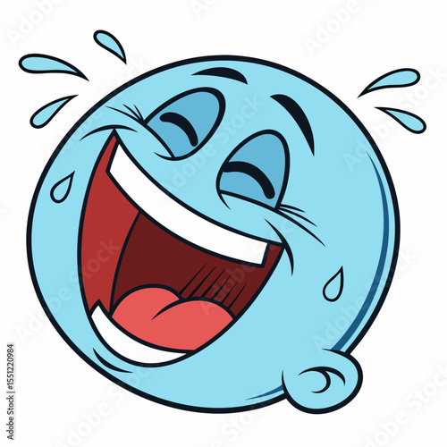 Cartoon Emoticon Conveying Extreme Laughter with Tears, Illustrating Humor