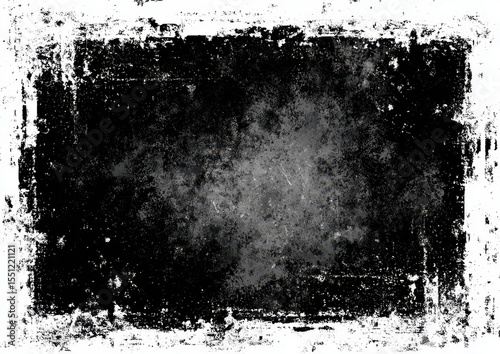 Grungy, rectangular frame with heavily textured, dark gray center and a distressed, white-speckled border
