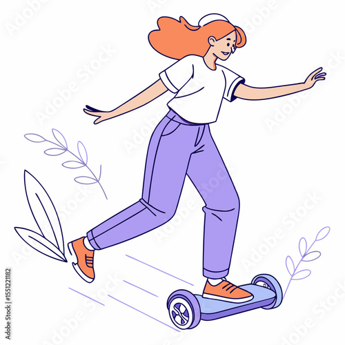 Stylish young woman enjoying a recreational ride on a self-balancing scooter