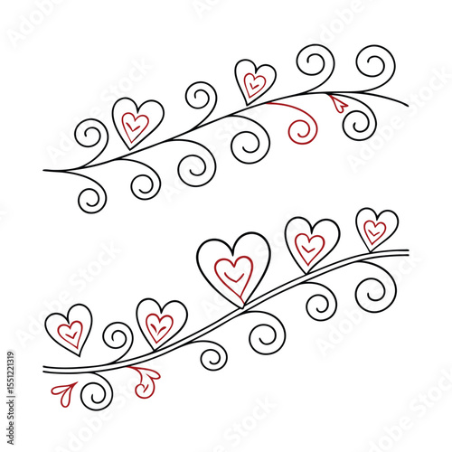Elegant Floral Swirl Design with Hearts: Love and Valentine's Day Decorative Elements