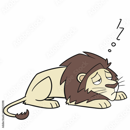 Whimsical Lion Cartoon Napping with Sleep Bubbles Above its Head