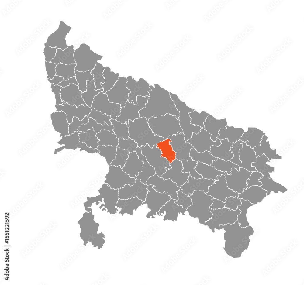 Fototapeta premium Lucknow District Highlighted in Uttar Pradesh State Map of India