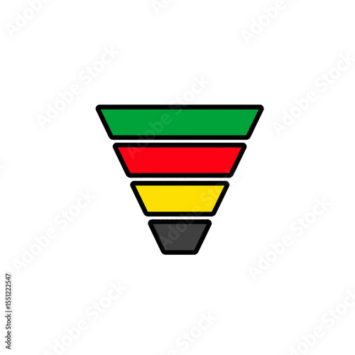 Colorful blocks funnel data conversion process against plain backdrop