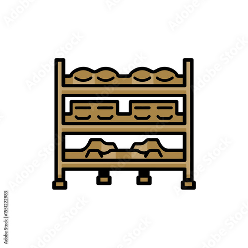 Wooden rack displays shoes in organized shelving storage solution