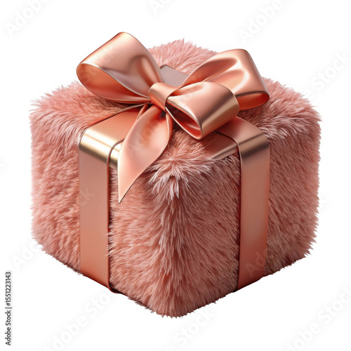 3d rendered luxurious rose gold fur gift box