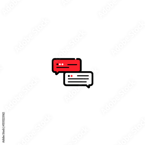Red message bubbles interact on white background conveying communication feedback notification