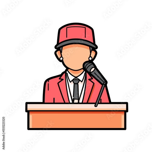 Faceless speaker addresses audience from podium on stage during presentation