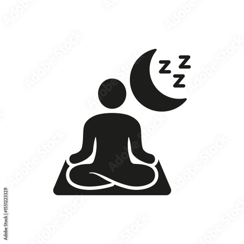 Meditation And Sleep Solid Icon. Relaxation, Mindfulness, And Restful Sleep Silhouette Symbol. Nighttime Meditation And Sleep Enhancement. Isolated Vector Illustration