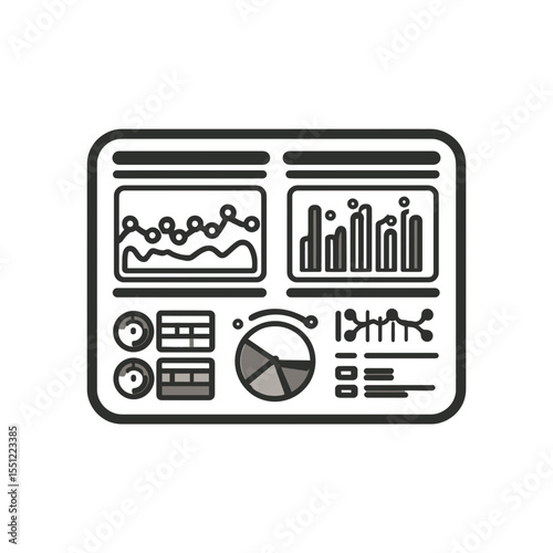 Data monitor displays metrics charting trends analyzing statistics information panels