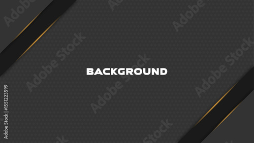 Luxury Black Gold Tech Background Template – Geometric Pattern, Glossy Black Stripes Texture Vector